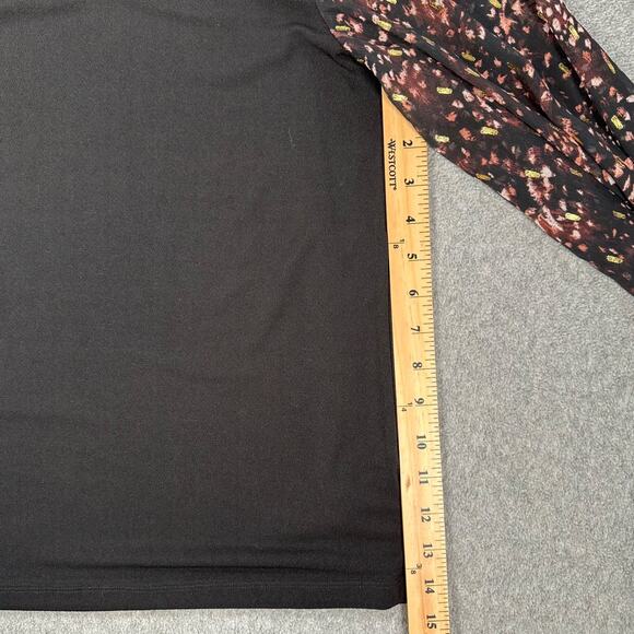 CeCe Sheer Printed Long-Sleeve Black Knit Top Women's Small Crew Neck Metallic - Picture 4 of 8